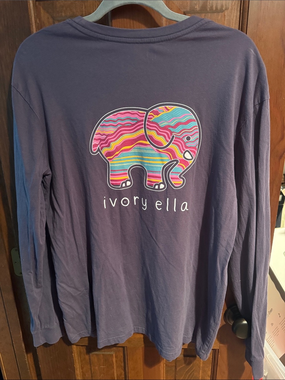 ivory ella Navy Long Sleeve Tee with Multicolor Striped Elephant